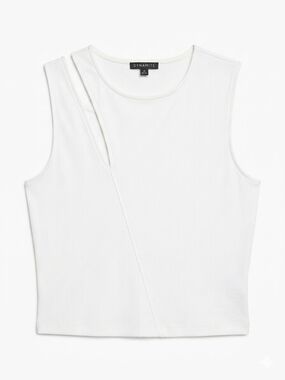 Dynamite White Ribbed Asymmetrical Cut-Out Tank Top - Size L
